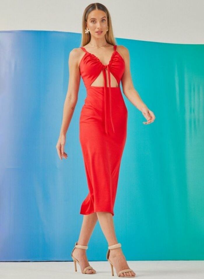 Imagem de Vestido Midi Com Decote V Vernelho Zen