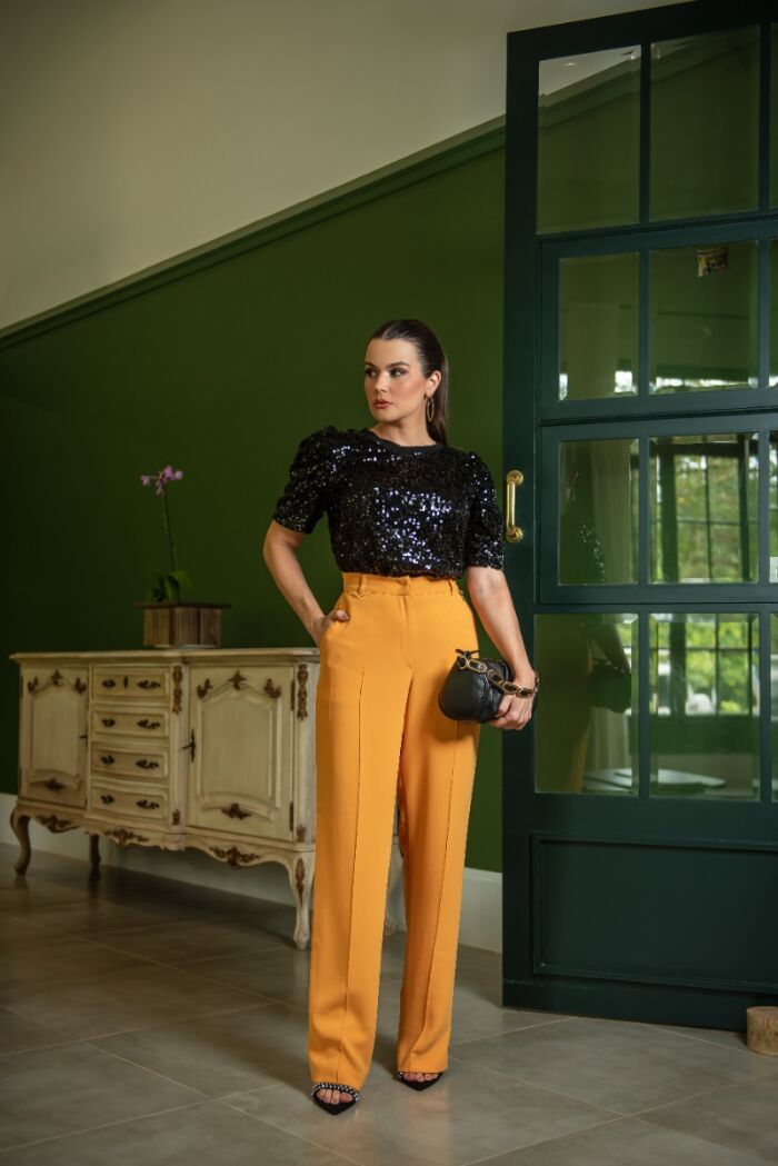 Imagem de Blusa Paetê Manga Franzida Luzia Fazzolli