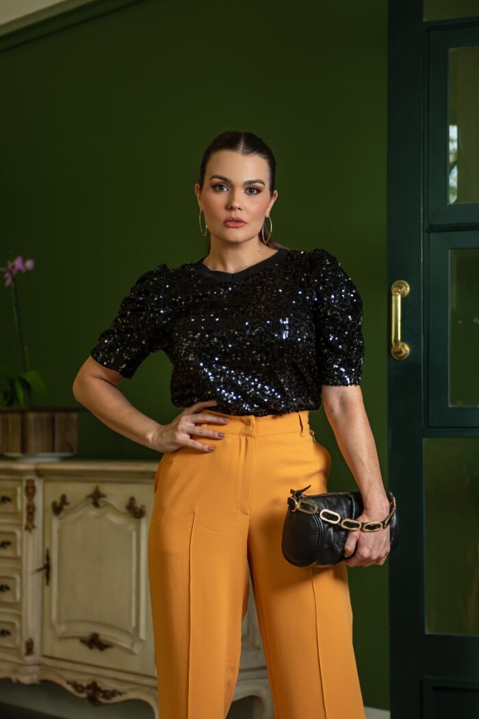 Imagem de Blusa Paetê Manga Franzida Luzia Fazzolli