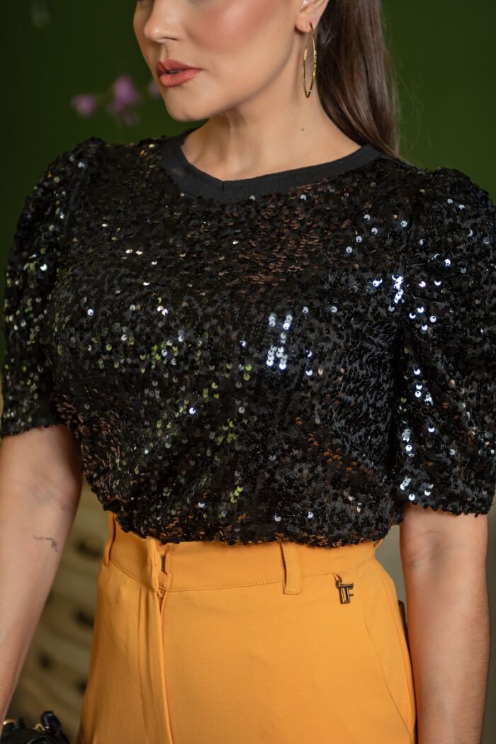 Imagem de Blusa Paetê Manga Franzida Luzia Fazzolli