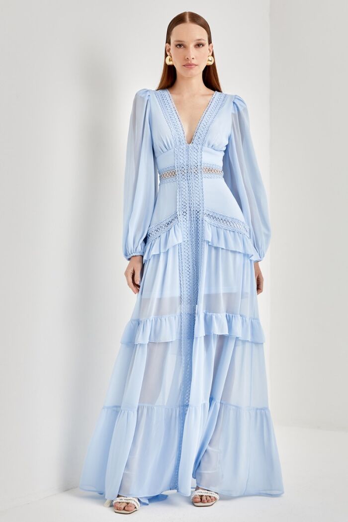 Imagem de Vestido Longo Fenda Clara Azul Ave Rara