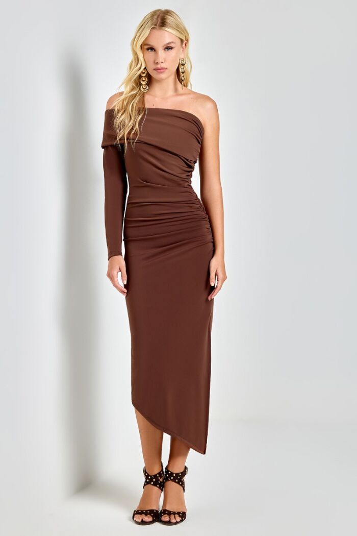 Imagem de Vestido Assimétrico Fenda Lateral Marrom Ave Rara