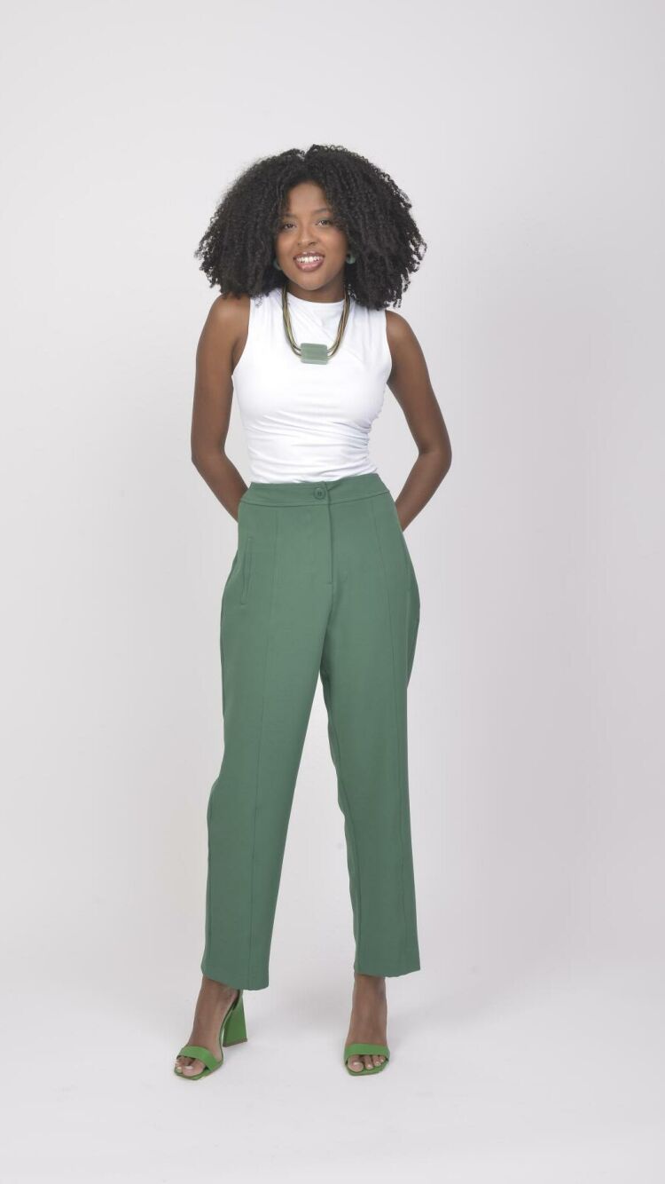 Imagem do produto Calça Verde Reta de Alfaiataria com Cintura Alta e Vinco Frontal - Estilo Sofisticado e Versátil para Todos os Momentos