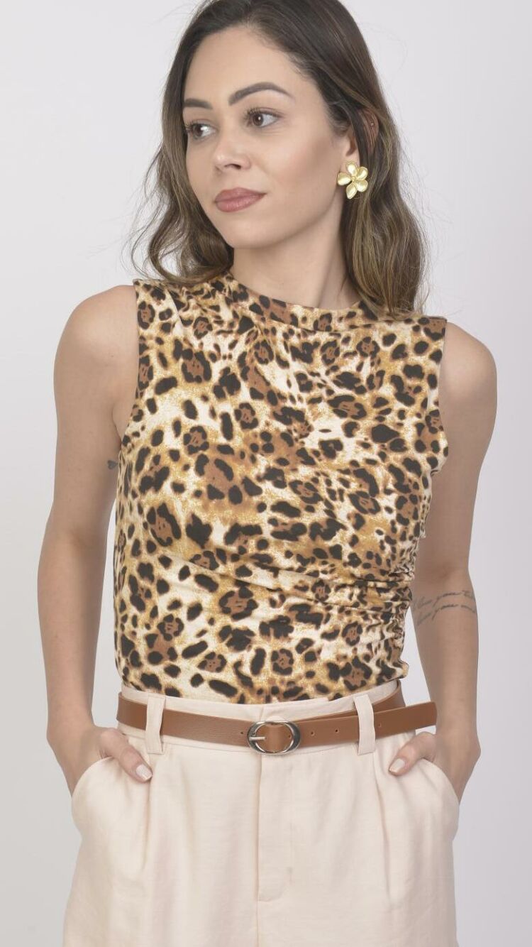 Imagem do produto Regata Plissado e Estampa  Preto Animal Print