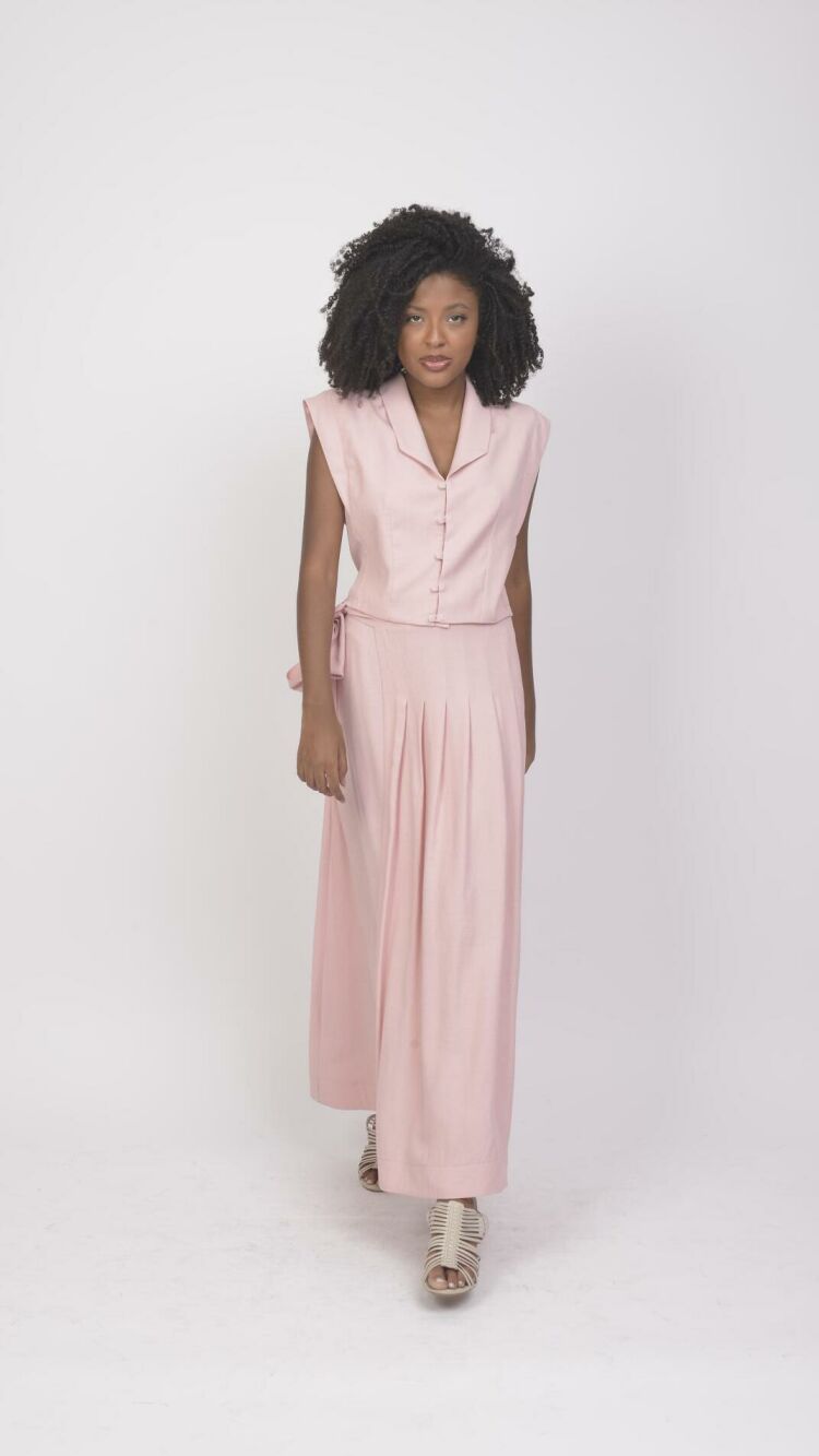 Imagem do produto Saia Rosa Longa Alfaiataria em Viscolinho com Laço e Zíper Lateral: Elegância e Sofisticação para Eventos Especiais