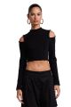 Imagem adicional 3 do item Cropped Manga Longa Com Recortes Ombro Preta Zen