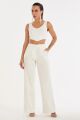 Imagem adicional 1 do item Calça Reta de Linho Com Vinco Off White Zen