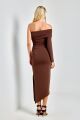 Imagem adicional 0 do item Vestido Assimétrico Fenda Lateral Marrom Ave Rara