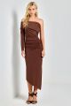 Imagem adicional 3 do item Vestido Assimétrico Fenda Lateral Marrom Ave Rara