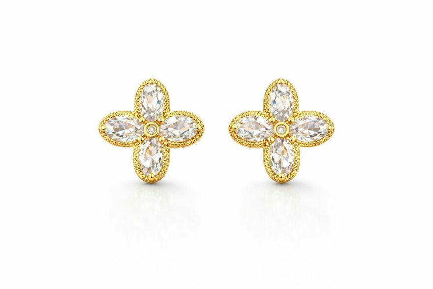 Imagem de Brinco Clips Trevo Crystal Dourado