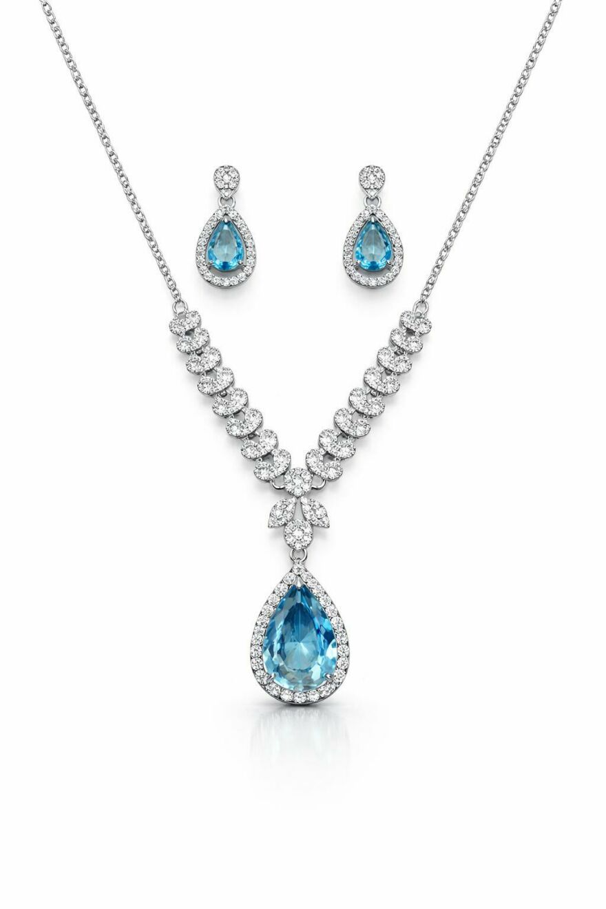 Imagem de Conjunto Colar + Brinco Azul