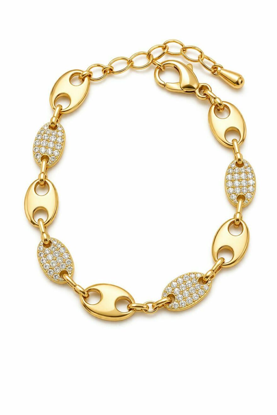 Imagem de Pulseira Elos Cravejados Dourada