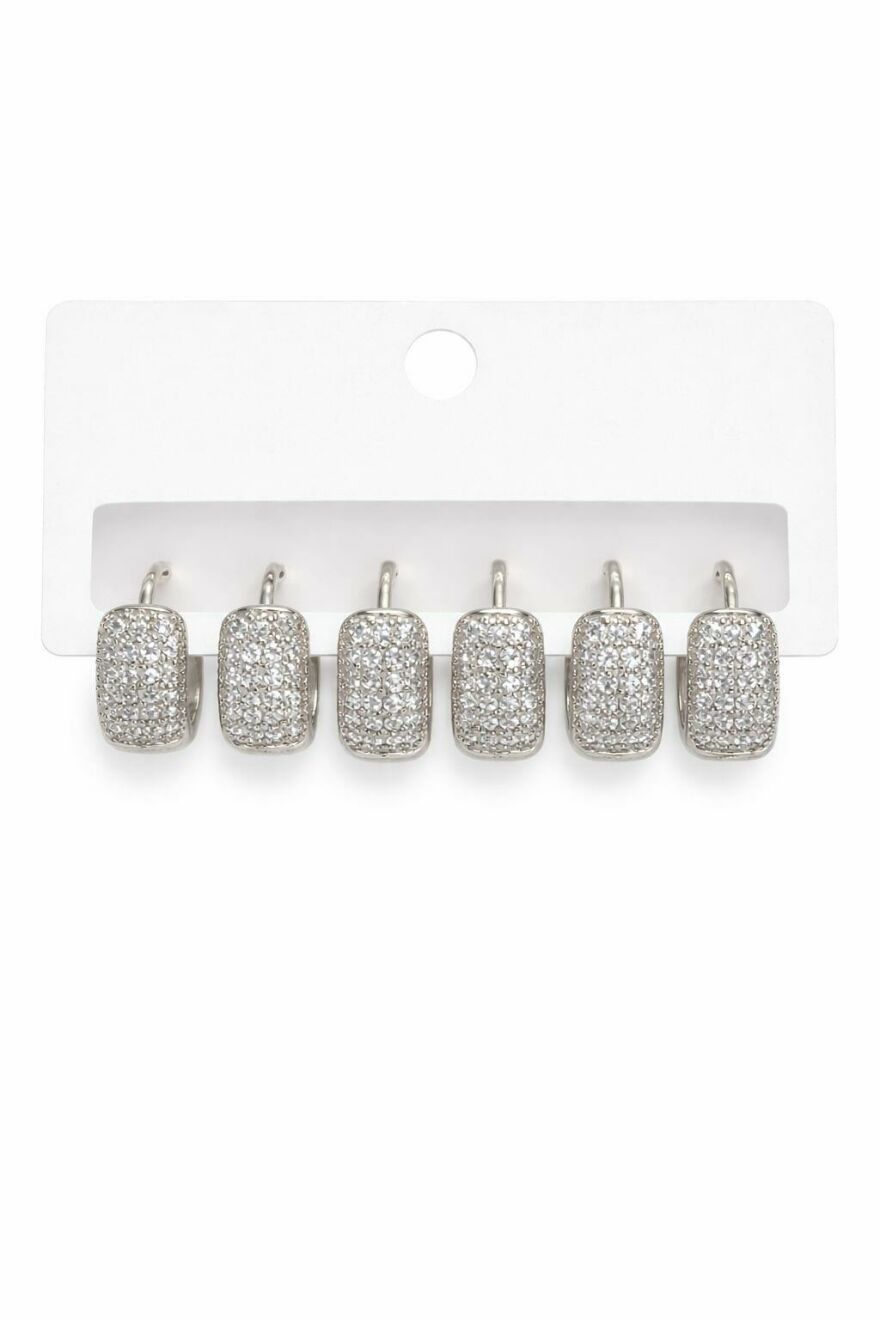 Imagem de Cartela 3 Pares de Argolas Cravejadas Prata