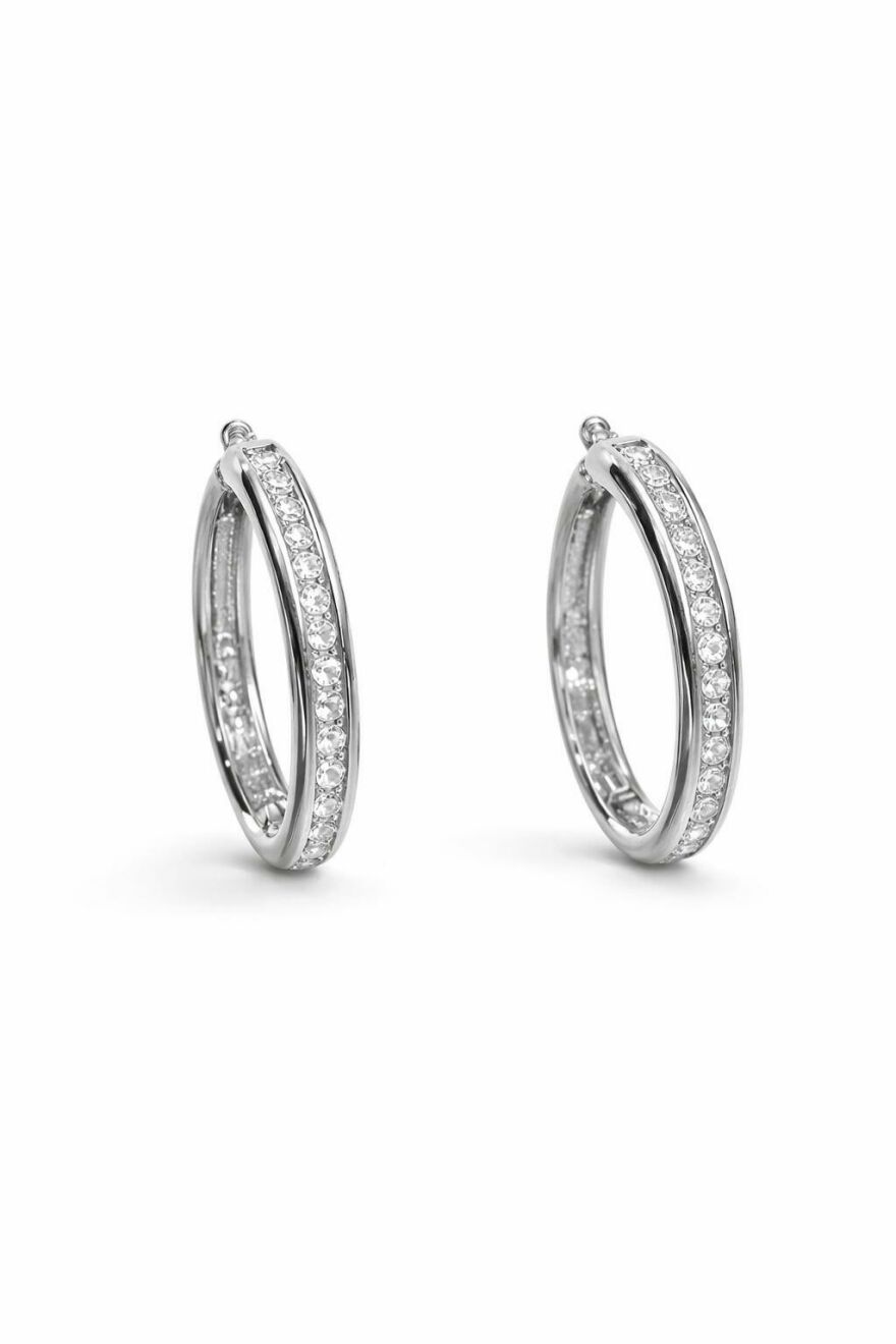 Imagem de Brinco Argola Tam. Médio Prata Cravejada