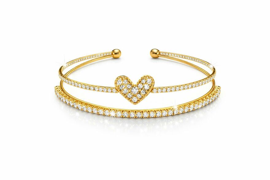 Imagem de Pulseira Dupla Coração Cravejada Dourada