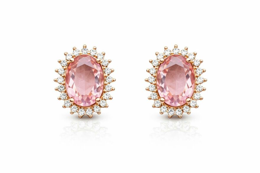 Imagem de Brinco Clips Oval Cravejado Rosa