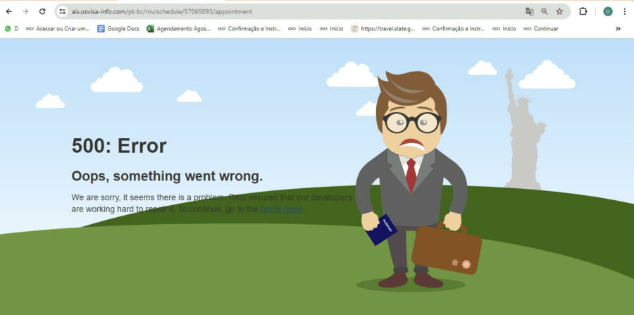 Imagem error-500-na-página-de-agendamento-de-visto-americano