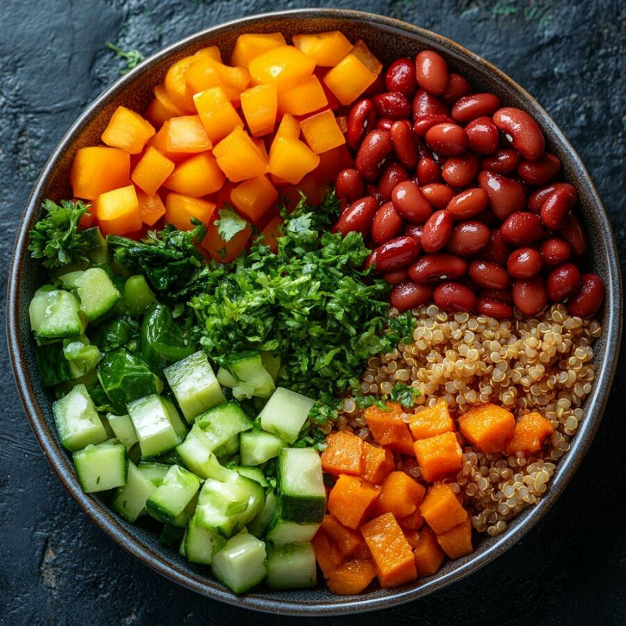 Image Balance between vegetable proteins and complex carbohydrates to maintain stable blood glucose levels