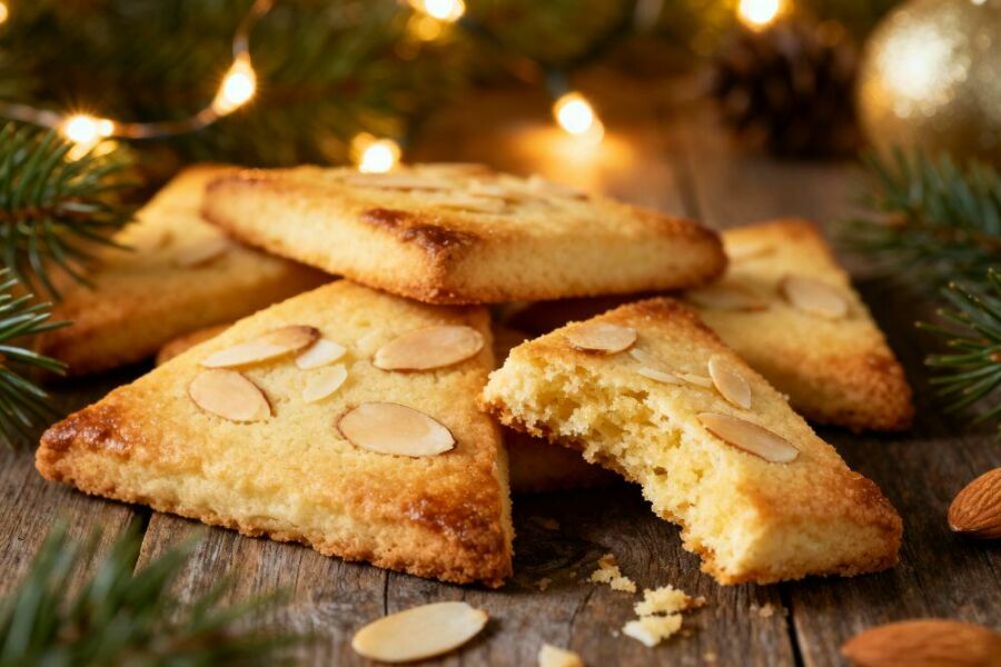 Image: Golden almond cookies, gluten-free, crispy on the outside, soft on the inside, and ready to brighten up the Christmas table.