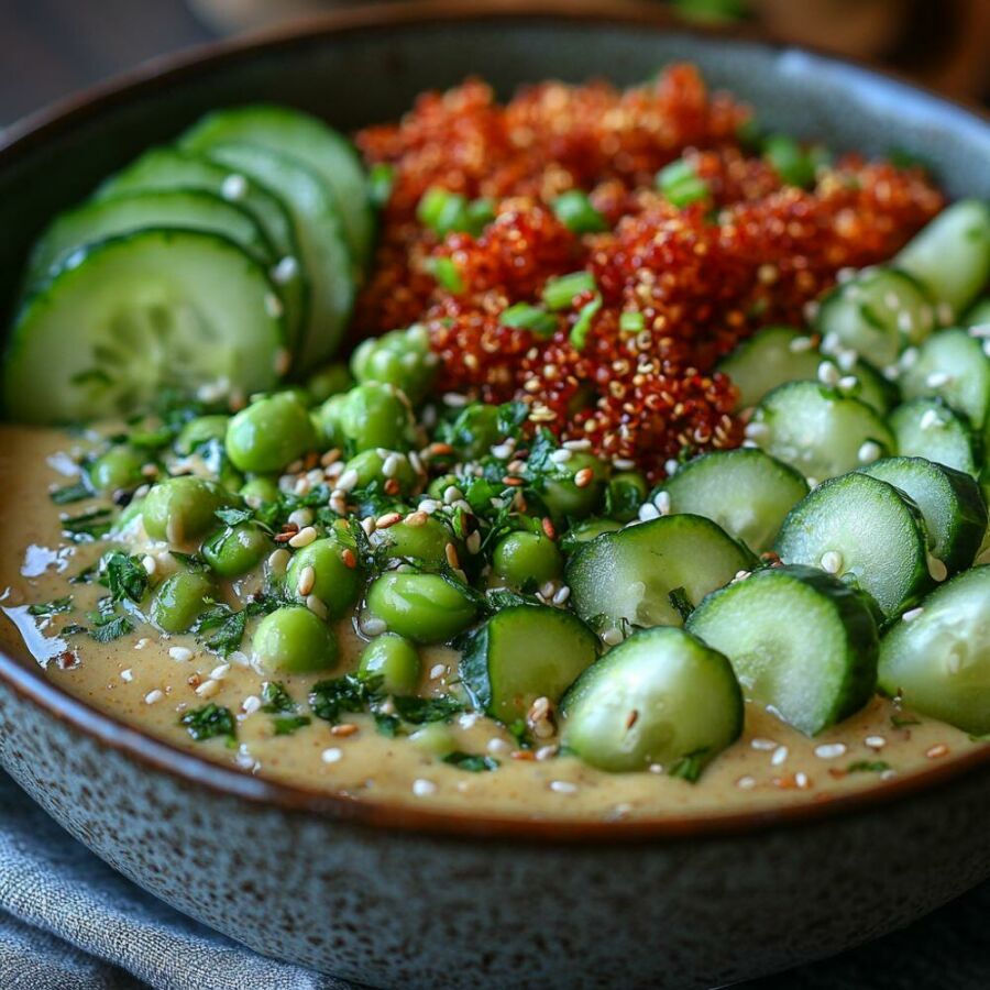 Imagem Salada-crocante-de-quinoa-com-edamame-e-pepino-rica-em-proteínas-fibras-e-sabor