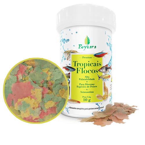 Ilustração Produto Rótulo Ração Tropicais Flocos Poytara