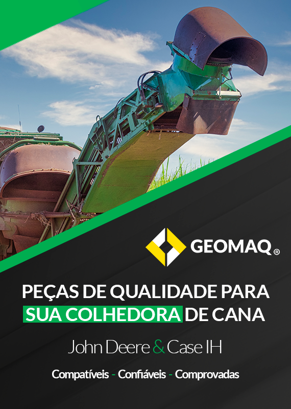 Banner da Linha Cana Geomaq, destacando peças para colhedoras de cana e máquinas agrícolas.