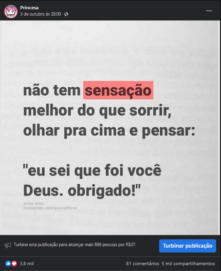 Resultados da Postagem em Princesa