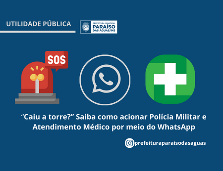 Imagem de compartilhamento para o artigo Paraíso das Águas disponibiliza números de WhasApp para Atendimento Médico e da PM em caso de falta de sinal da MS Todo dia