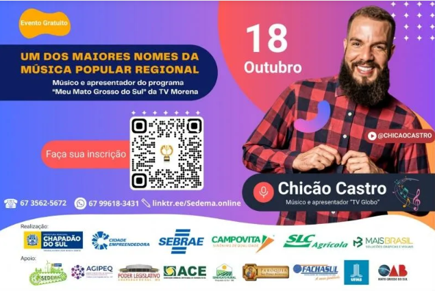 Imagem de compartilhamento para o artigo Chicão Castro faz show especial no Troféu Chapadão do Sul de Empreendedorismo da MS Todo dia