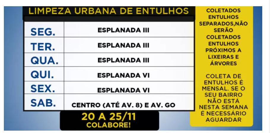 Imagem de compartilhamento para o artigo Confira o Cronograma de Limpeza Urbana semanal de Chapadão do Sul; saiba quando descartar entulhos da MS Todo dia