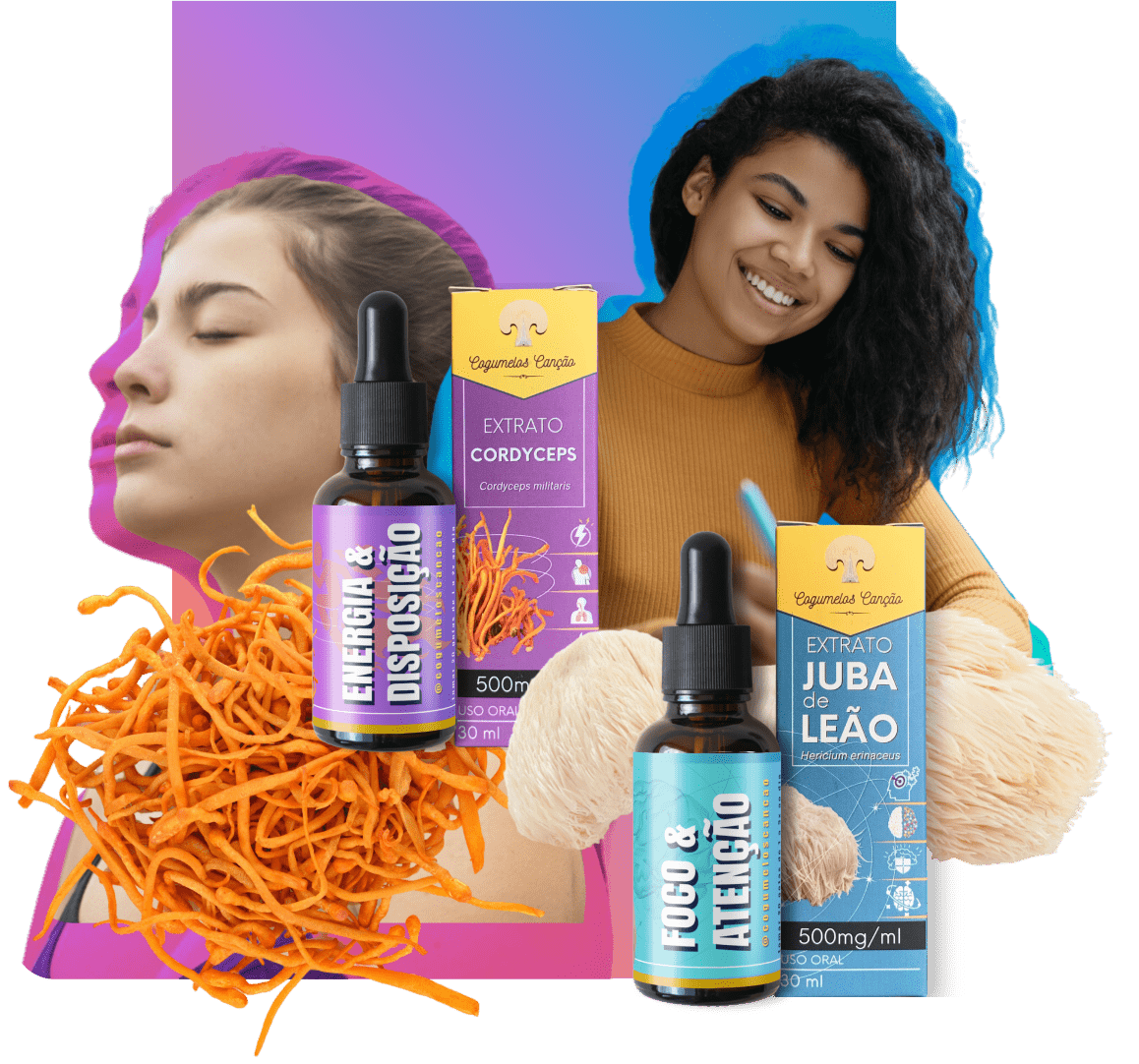 Imagem de indicação de Foco Ativo: 2 Juba de Leão + 1 Cordyceps