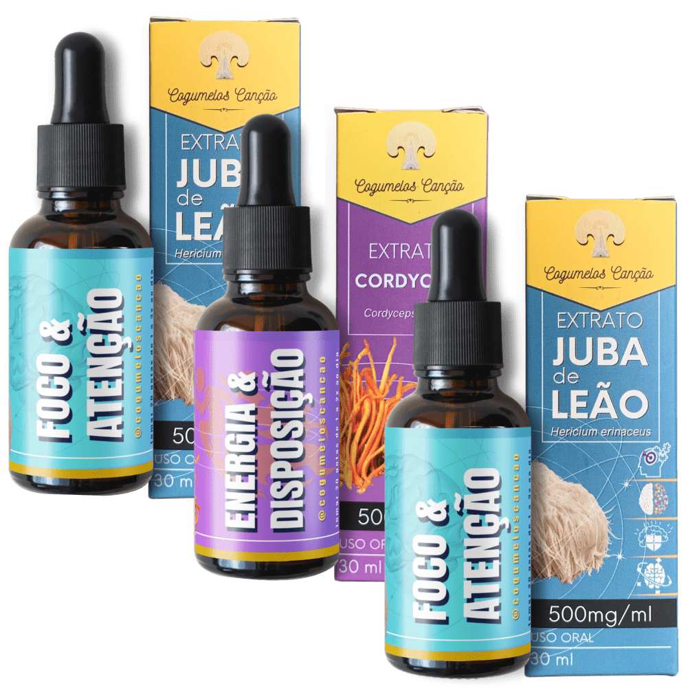 Foco Ativo: 2 Juba de Leão + 1 Cordyceps - Cogumelos Canção