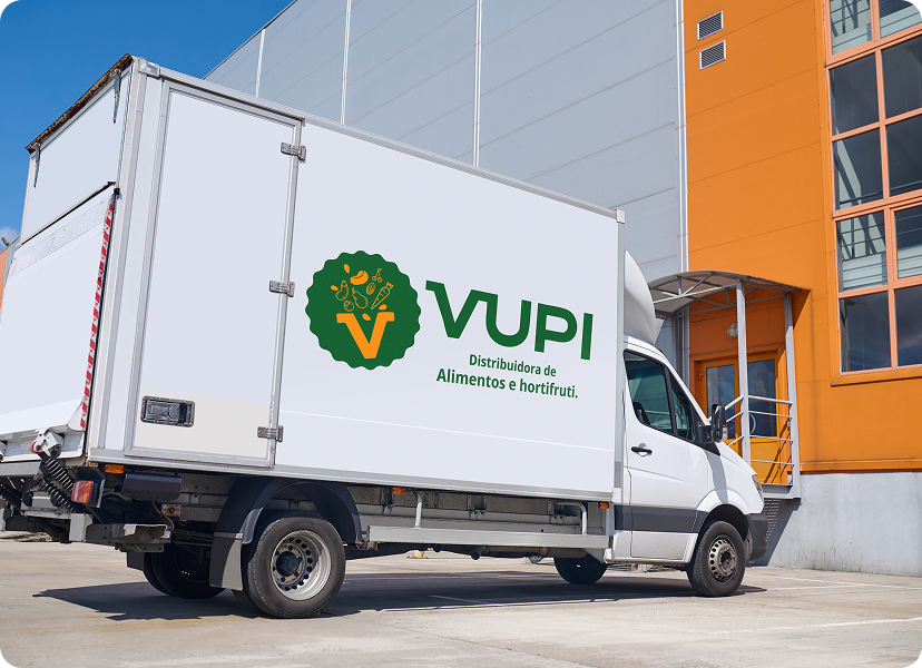 Foto de um caminhão com logo Vupi