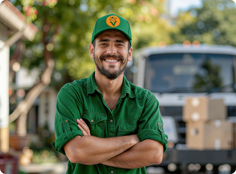 Entregador em frente a uma van