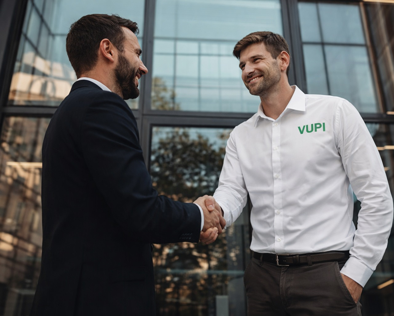 Himens com roupas sociais se cumprimentando