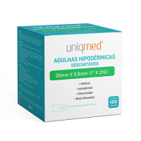 Imagem de Agulha Hipodérmica 25mm X 0,80mm 21G (1 Pol) Uniqmed - Caixa Com 100 Unidades