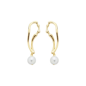 Imagem de Brinco Orgânico Banhado a Ouro com Pérola Pendente