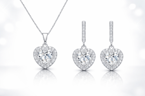 Imagem de Conjunto Coração Brinco e Colar Cravejado Crystal