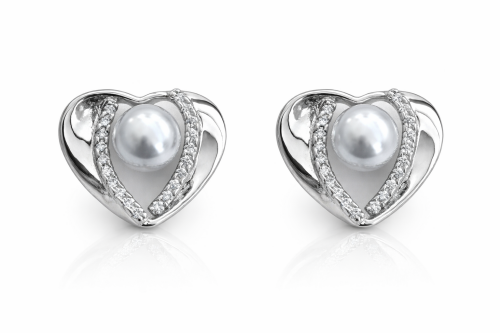 Imagem de Brinco Coração Perolado Prateado