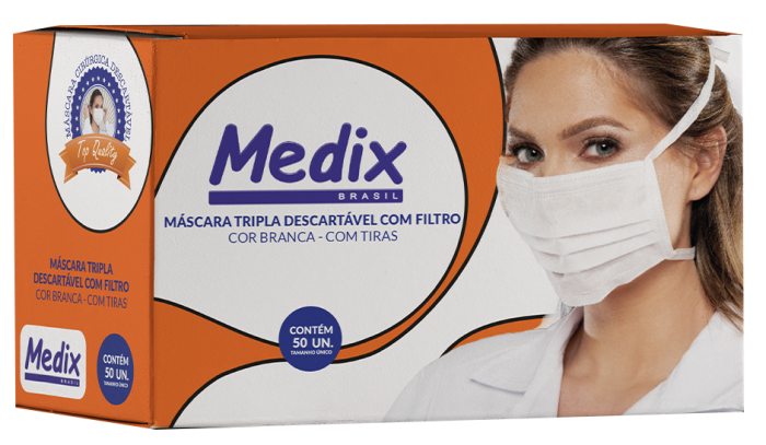 Imagem de MASCARA TRIPLA C/ELAST BRANCA 50UN CAIXA