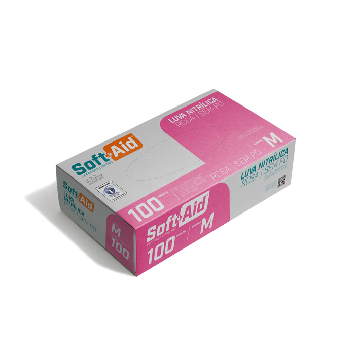 Imagem de LUVA NITRILICA SOFT AID S/PO ROSA M C/100