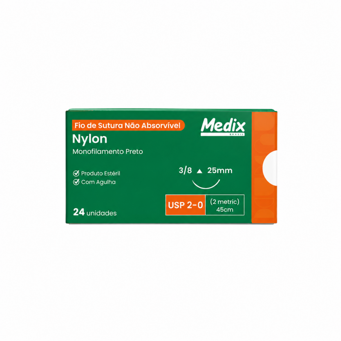 Imagem de FIO DE SUTURA NYLON 2-0 45CM C/AG 25MM 3/8 TRIANGULAR C/ 24UN