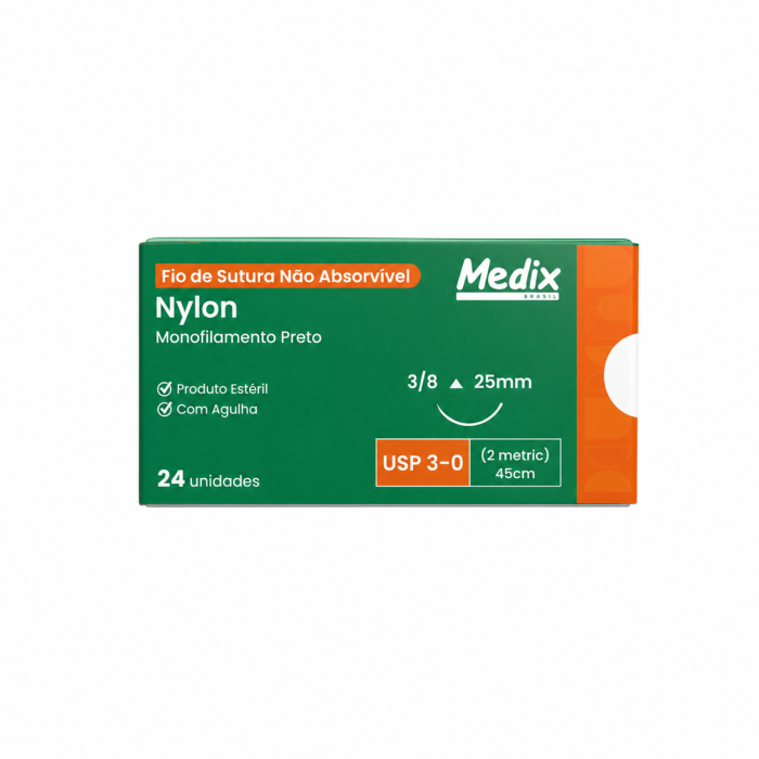 Imagem de FIO DE SUTURA NYLON 3-0 45CM C/AG 25MM 3/8 TRIANGULAR C/ 24UN