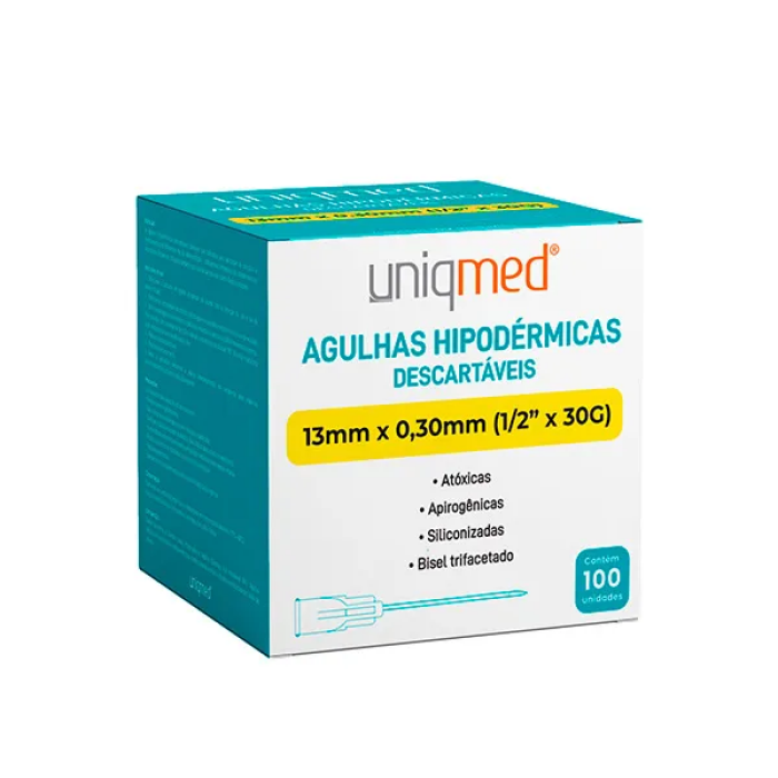 Imagem de Agulha Hipodérmica 13mm X 0,3mm 30G (1/2 Pol) Uniqmed - Caixa Com 100 Unidades
