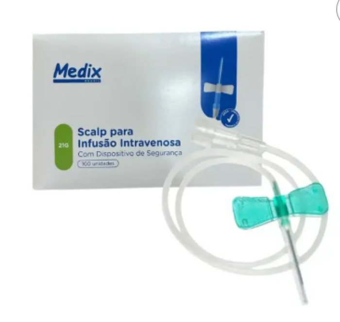 Imagem de Scalp 21G Com Dispositivo De Segurança Luer Lock Medix - Caixa Com 100 Unidades