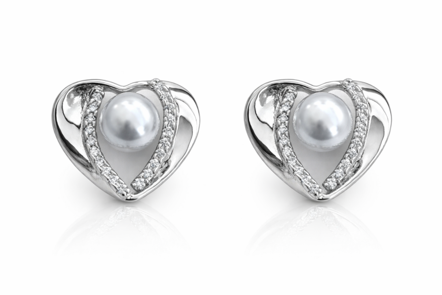 Imagem de Brinco Coração Perolado Prateado