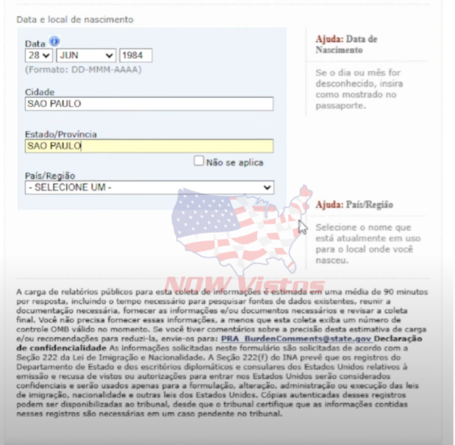 Imagem DS-160%20formulário%20Visto%20Americano%20passo%20a%20passo%20dados%20pessoais%20data%20de%20nascimento