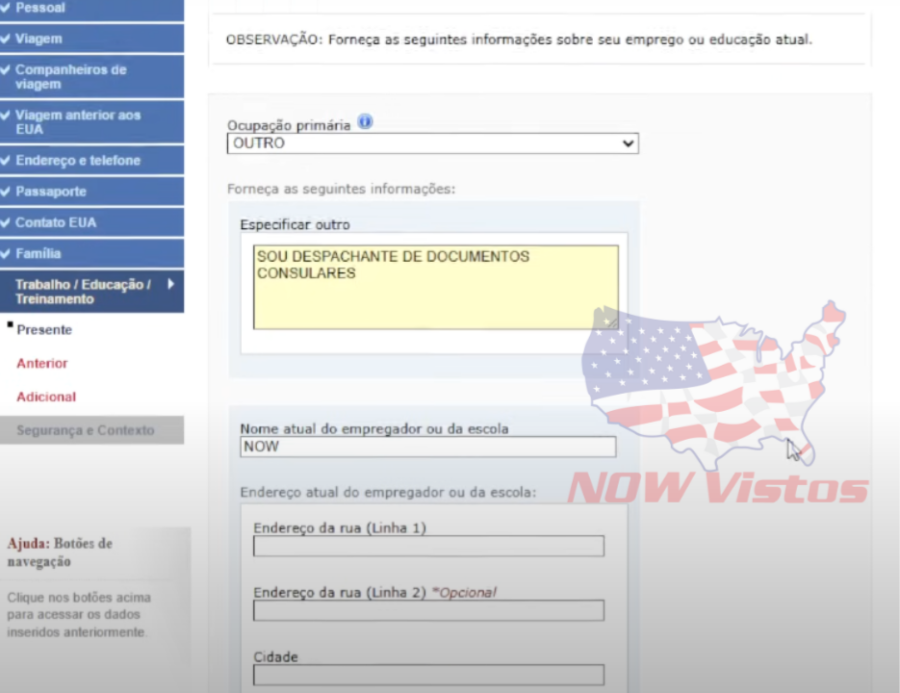Imagem DS-160%20formulário%20Visto%20Americano%20passo%20a%20passo%20ocupação%20atual%202