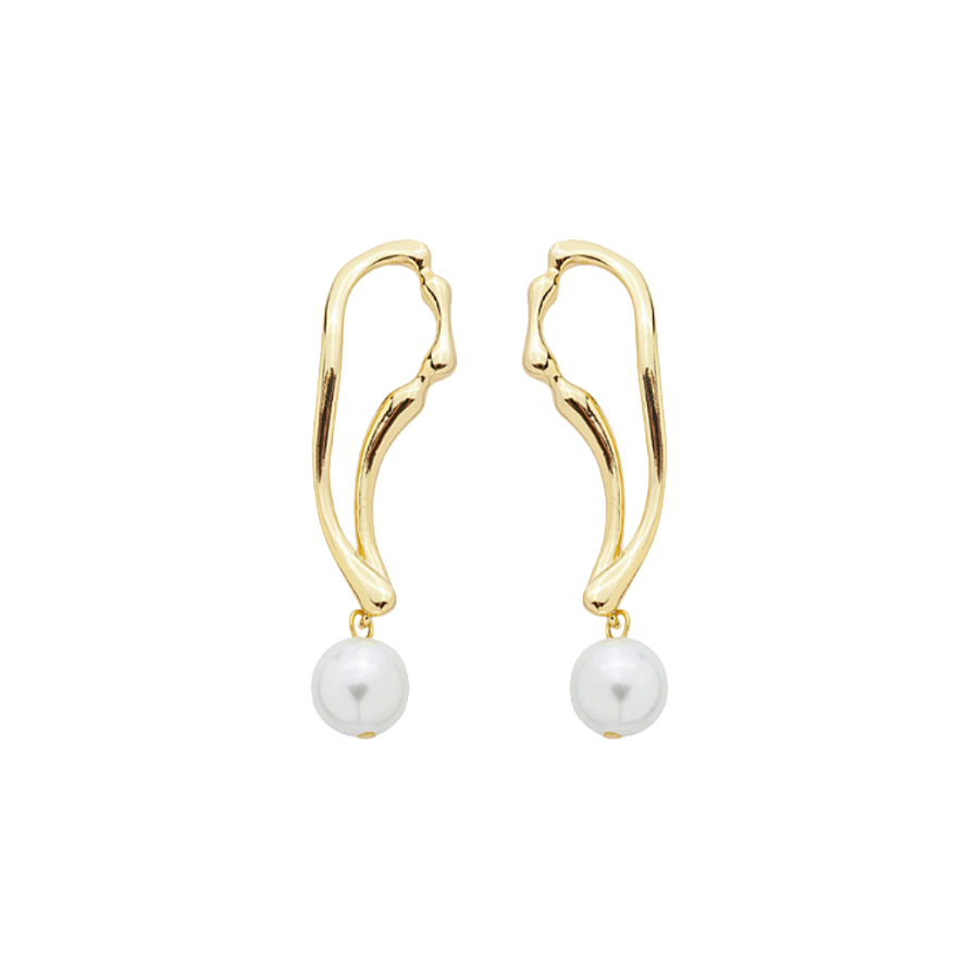 Imagem de Brinco Orgânico Banhado a Ouro com Pérola Pendente