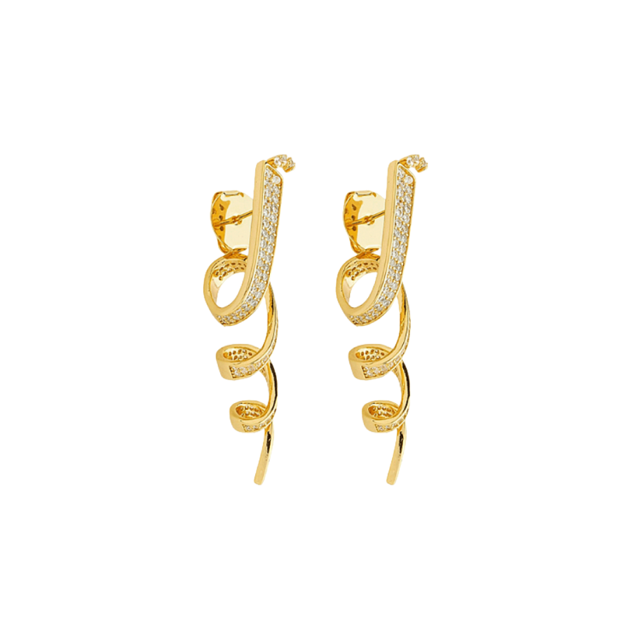 Imagem de Brinco Longo Espiral Cravejado Banho Ouro